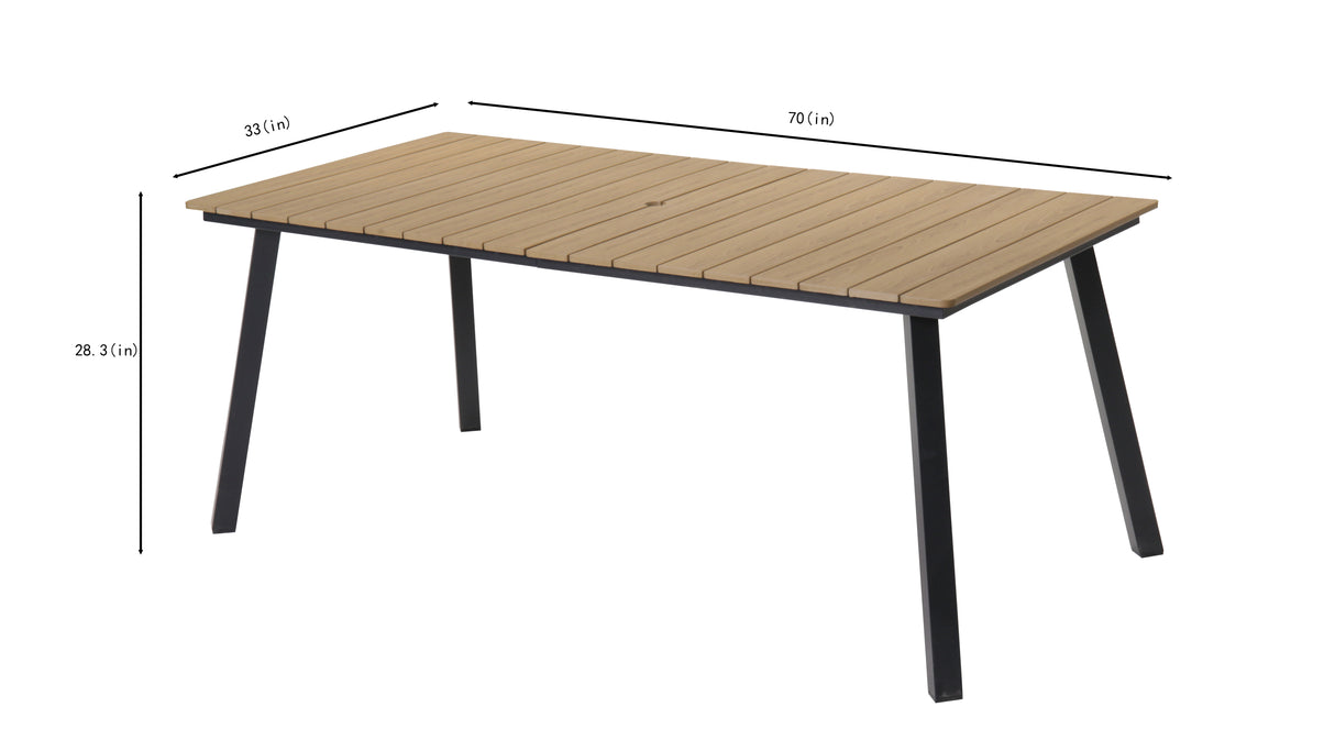 Outdoor Folding Dining Table for 4-6 with Steel Frame and Umbrella Hole