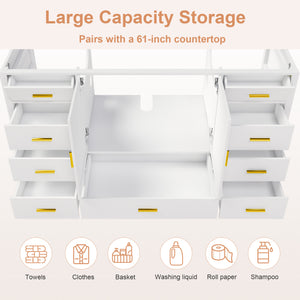 60" Bathroom Vanity Base Cabinet with Storage in White