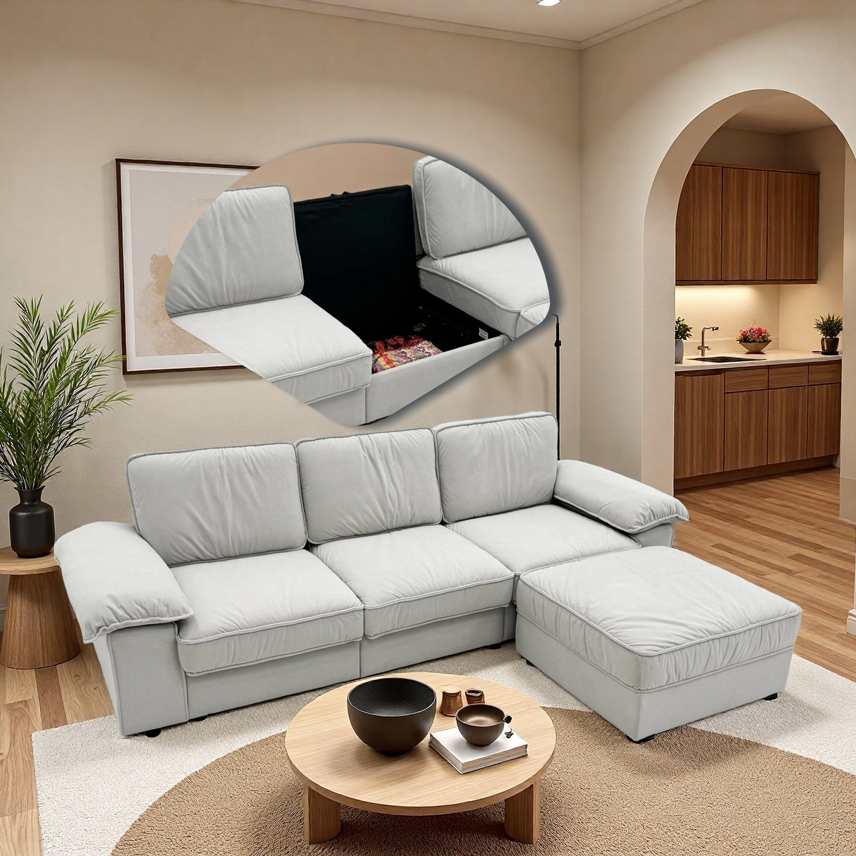 Modern L-Shaped Sectional Sofa with Ottoman - 105.5 Inch