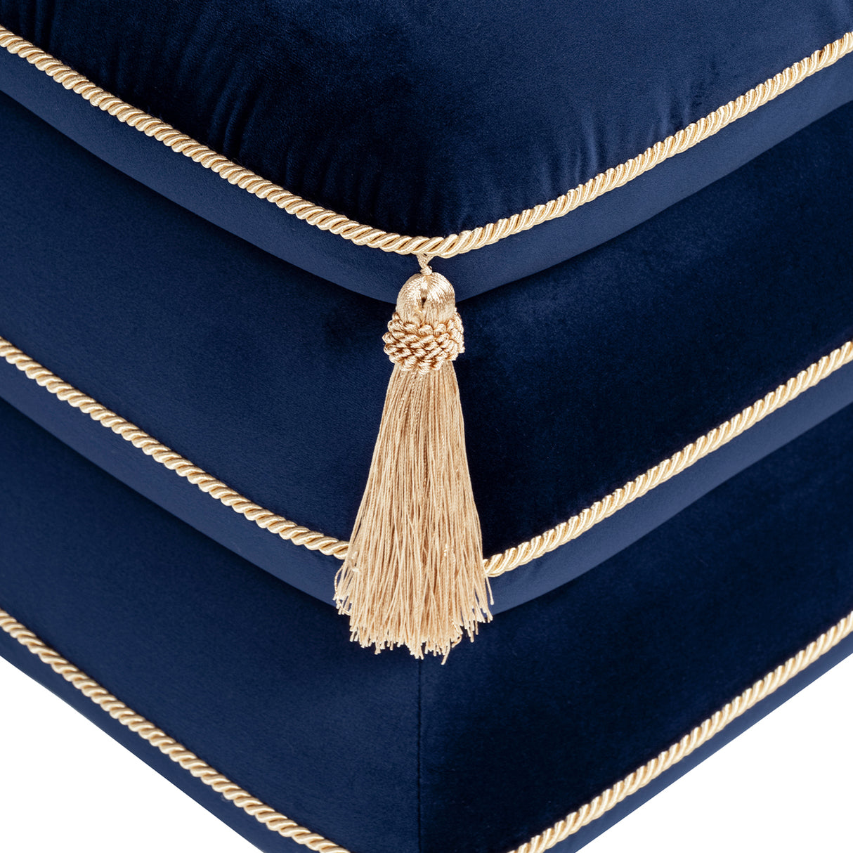 Monarch 19.5" Squared Upholstered Ottoman with Bullion Fringe