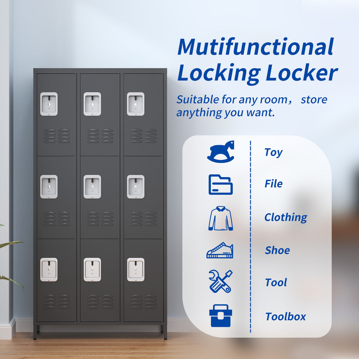 9 Door 72"H Metal Lockers With Lock for Employees, School, Office, Gym, Bedroom, Storage Locker Cabinet