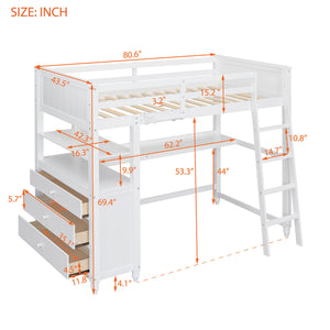 Loft Bed With Drawers With Desk And Shelves