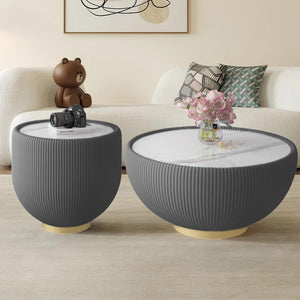 Modern Round Sintered Stone Pattern Tabletop Side Table