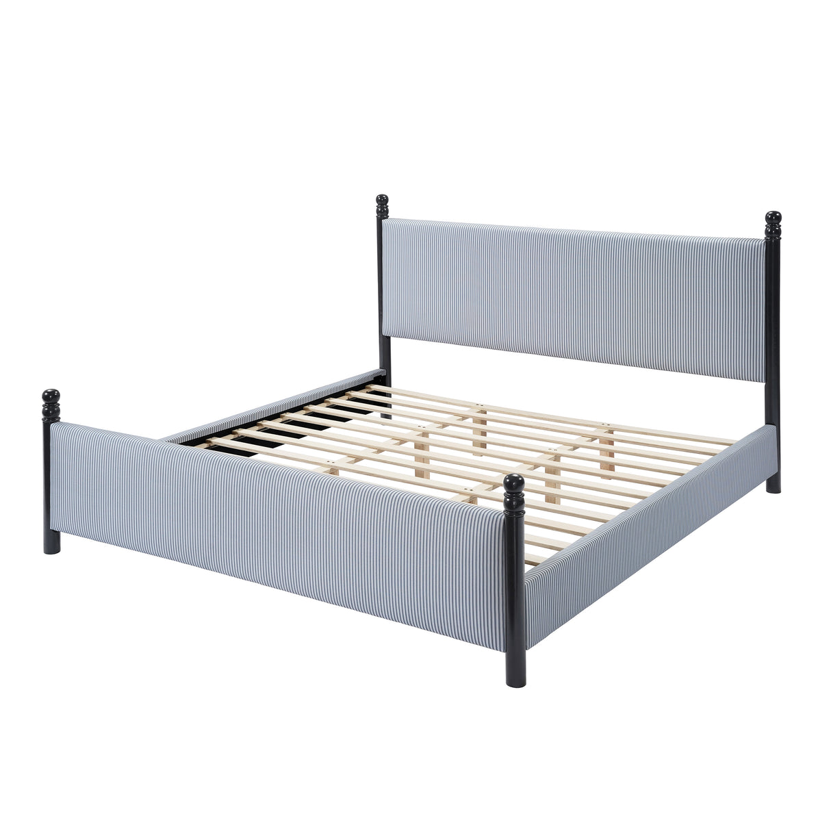 48-inch Striped Rubberwood Upholstered Bed, King