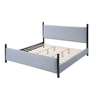 48-inch Striped Rubberwood Upholstered Bed, King