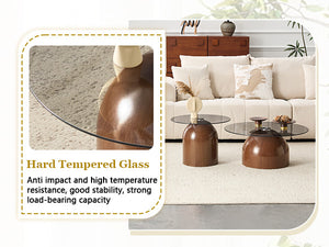 Nesting Coffee Table Set of 2 with Glass Desktop in Walnut
