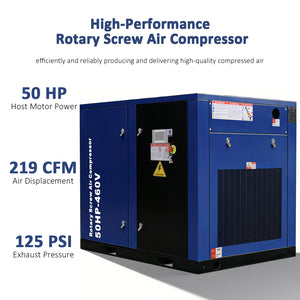 50HP Rotary Screw Air Compressor, 219CFM, 125PSI, 460V 3-Phase