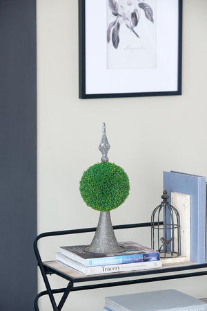 7x7x17" Faux Boxwood Topiary Sphere on Metal Spire