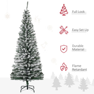 HOMCOM 6' Tall Unlit Snow-Flocked Slim Artificial Christmas Tree