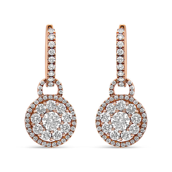 18K Rose Gold 1 1/2 Cttw Round Shaped Diamond Composite Drop and Dangle Leverback Earrings (F-G Color, VS1-VS2 Clarity)