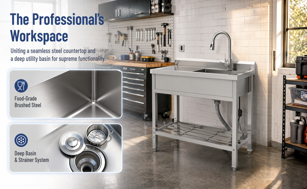 Stainless Steel Utility Sink, Freestanding Sink 2