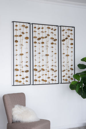 Metal Decorative Wall Art With Frame, Wall Decor For Living Room (Set of 3) - Gold