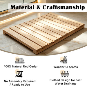 Cedar Wood Shower Mat - Non-Slip Slatted Bath Mat
