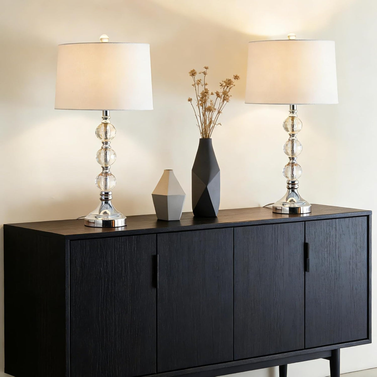 27.5-Inch Crystal Table Lamps Set of 2, 3 Way Dimmable, Nickel