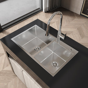 Stainless Steel Kitchen Sink, 32"x19" Double Bowl in Brushed Nickel