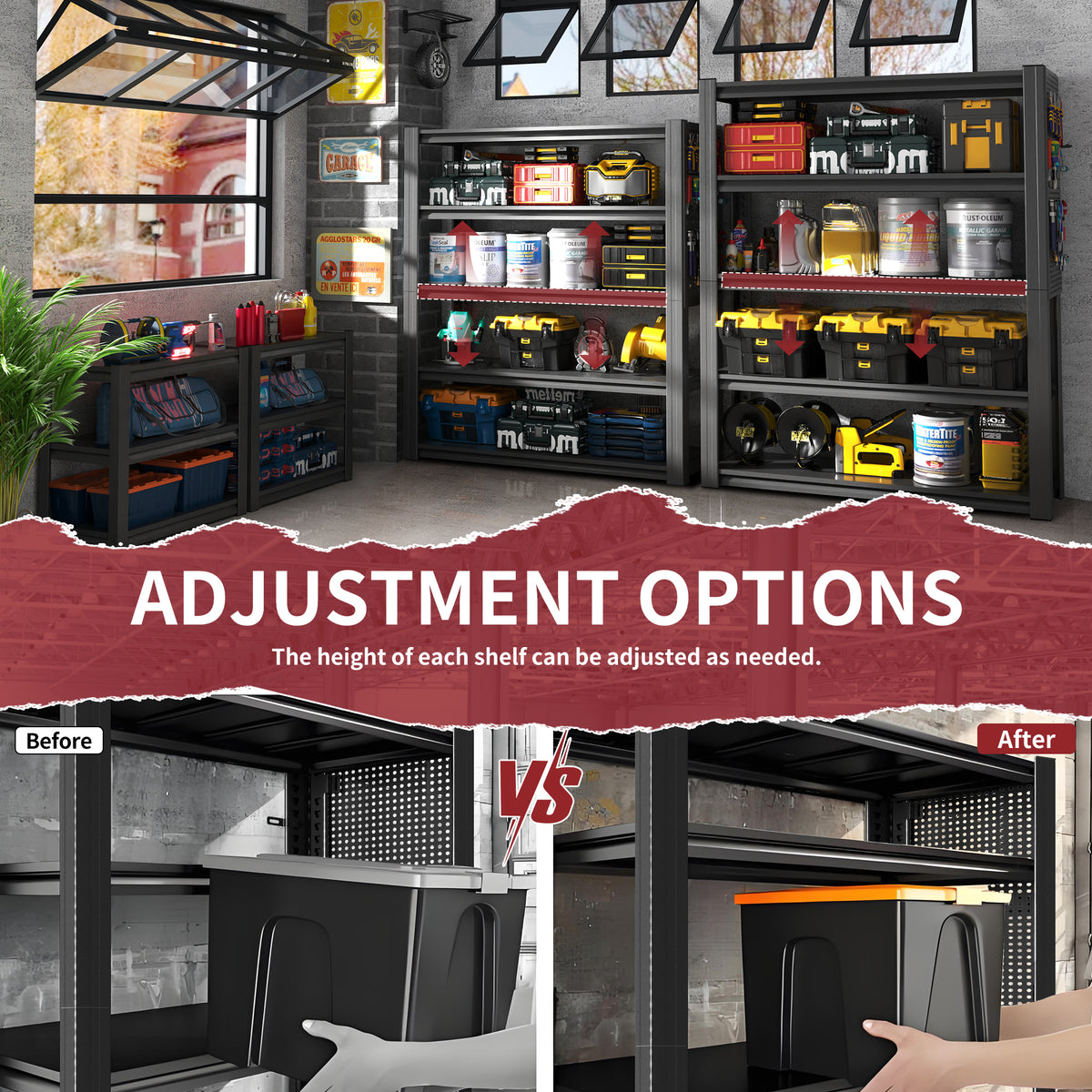 72"H 5-Tier Adjustable Heavy-Duty Shelving with Pegboard