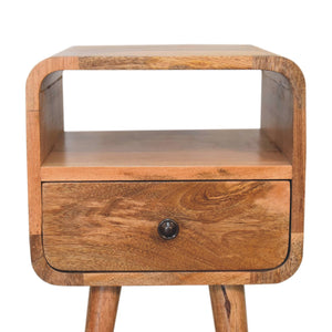 Solid Wood Mini Oak-ish Curve Nightstand, 1-Drawer, 1 Open-Slot