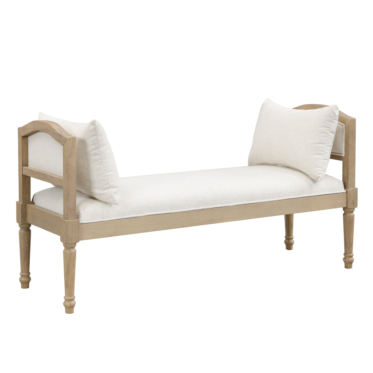 Upholstered Bench with Turned Legs & Side Cushions