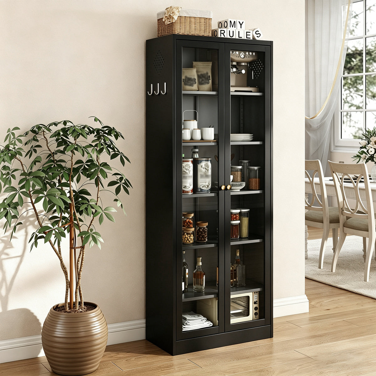 Metal Kitchen Pantry Cabinet with 5 Adjustable Shelves - Steel