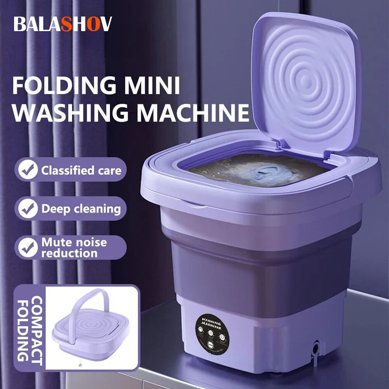 8L Portable Foldable Mini Washing Machine with Spin Dryer for Socks Underwear