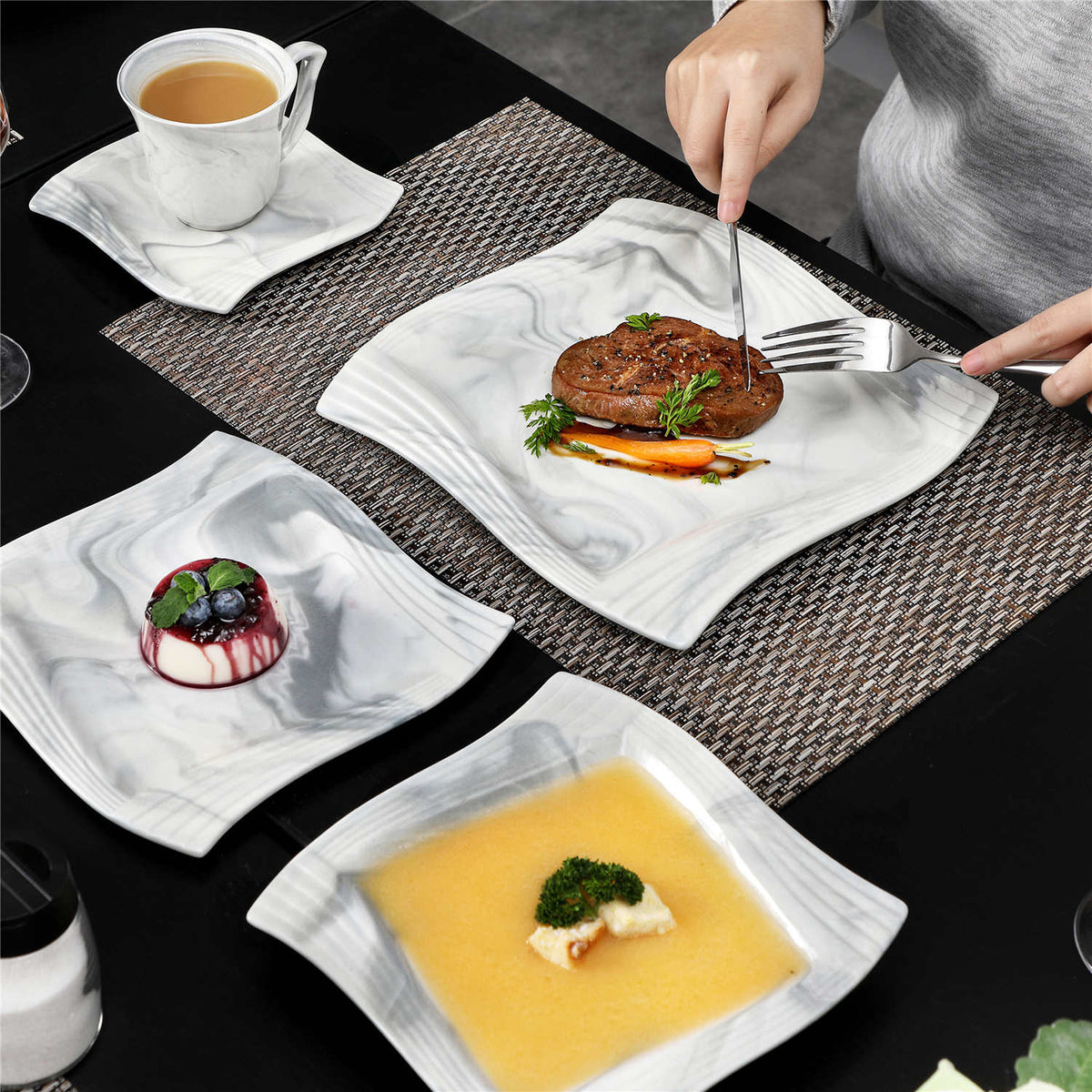 Amparo Marble Grey 30 Piece Dinnerware Set