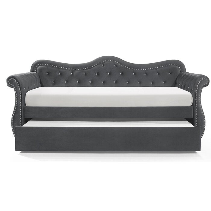 Abby Upholstered Velvet Wood Daybed with Trundle