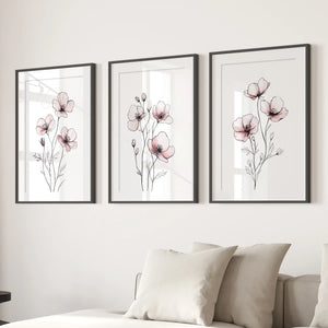 Floral Minimalist Art Posters. 3 Piece Wall Decor