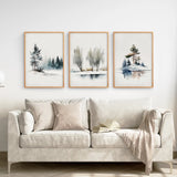 Winter Nature Set of 3 Wall Art Pine Forest Decor