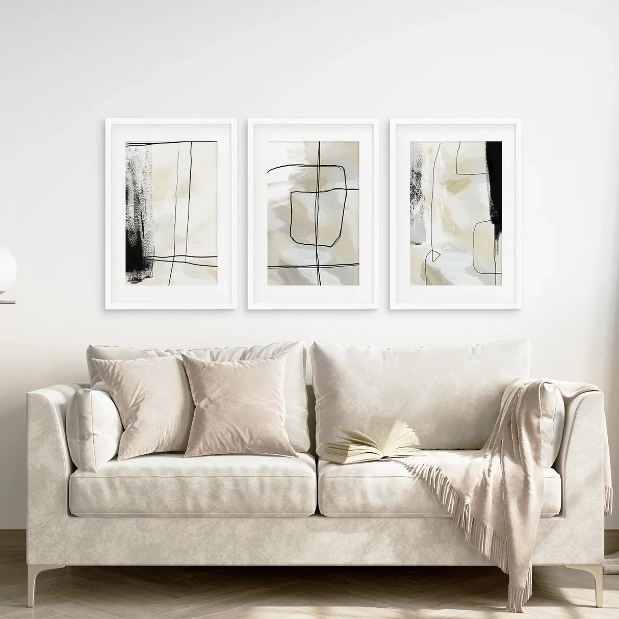 Black and Beige Minimalist Set of 3 Pieces. Nordic Abstract Style