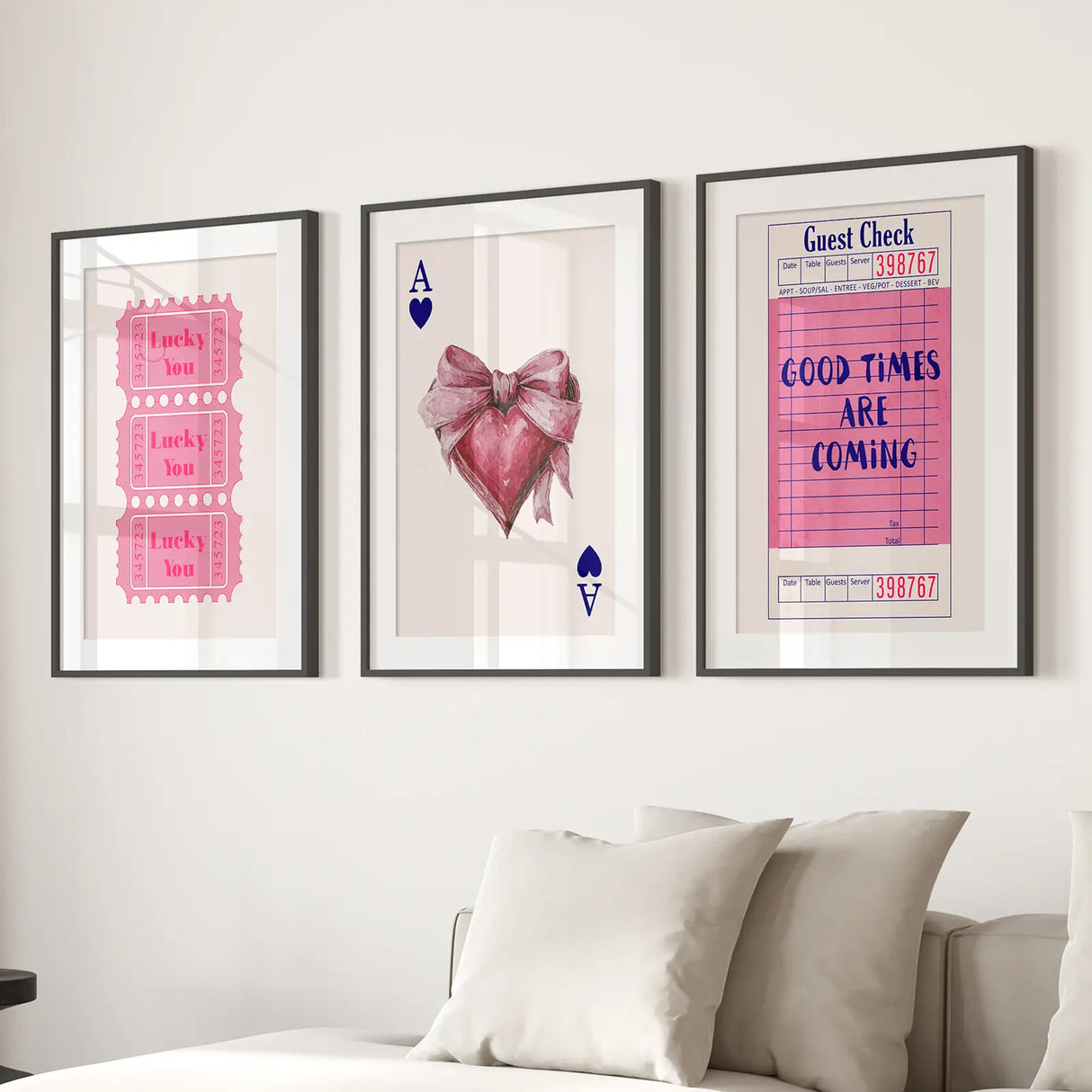 Preppy Pink Girly Poster Set of 3 Wall Art Decor
