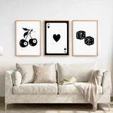 Set of Three Piece Playing Cards Black and White Decor
