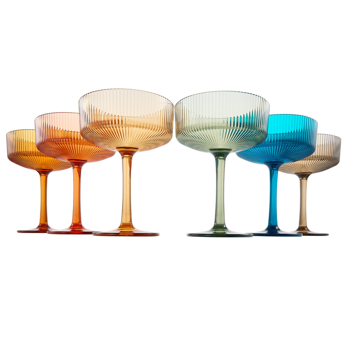 Eze Acrylic Ribbed Champagne Coupe, Cocktail Glassware, Set of 6