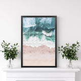Aerial Coastal Ocean Wall Decor. Pink Beach, Blue Waves