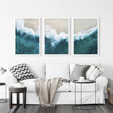 Turquoise Wave on the Sandy Beach Prints. Aerial Photography