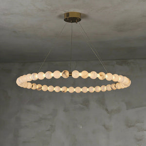 Alabaster Ring Chandelier – Gold Beaded LED Luxury Ceiling Light