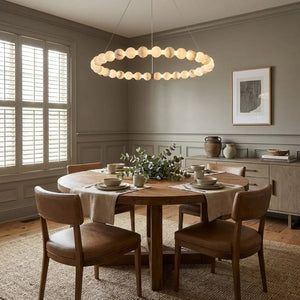 Alabaster Ring Chandelier – Gold Beaded LED Luxury Ceiling Light