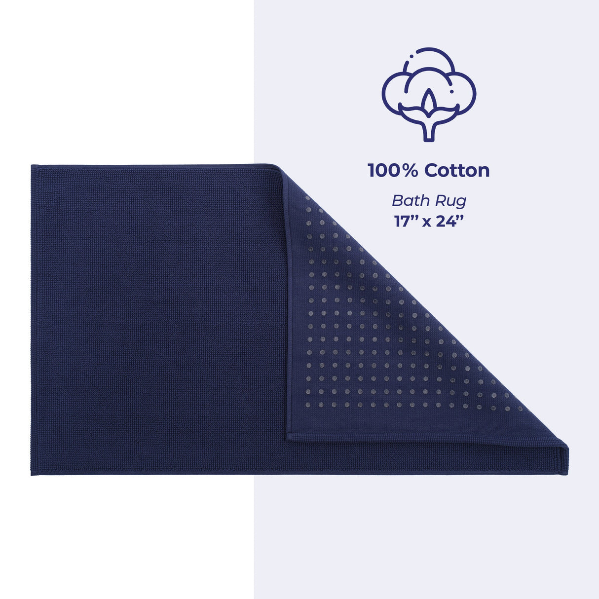 American Soft Linen 100% Cotton Bath Mat Rugs, 17x24 inches with Silicone Backing, Soft Absorbent Grip-Enhanced Bath Mats for Bathroom