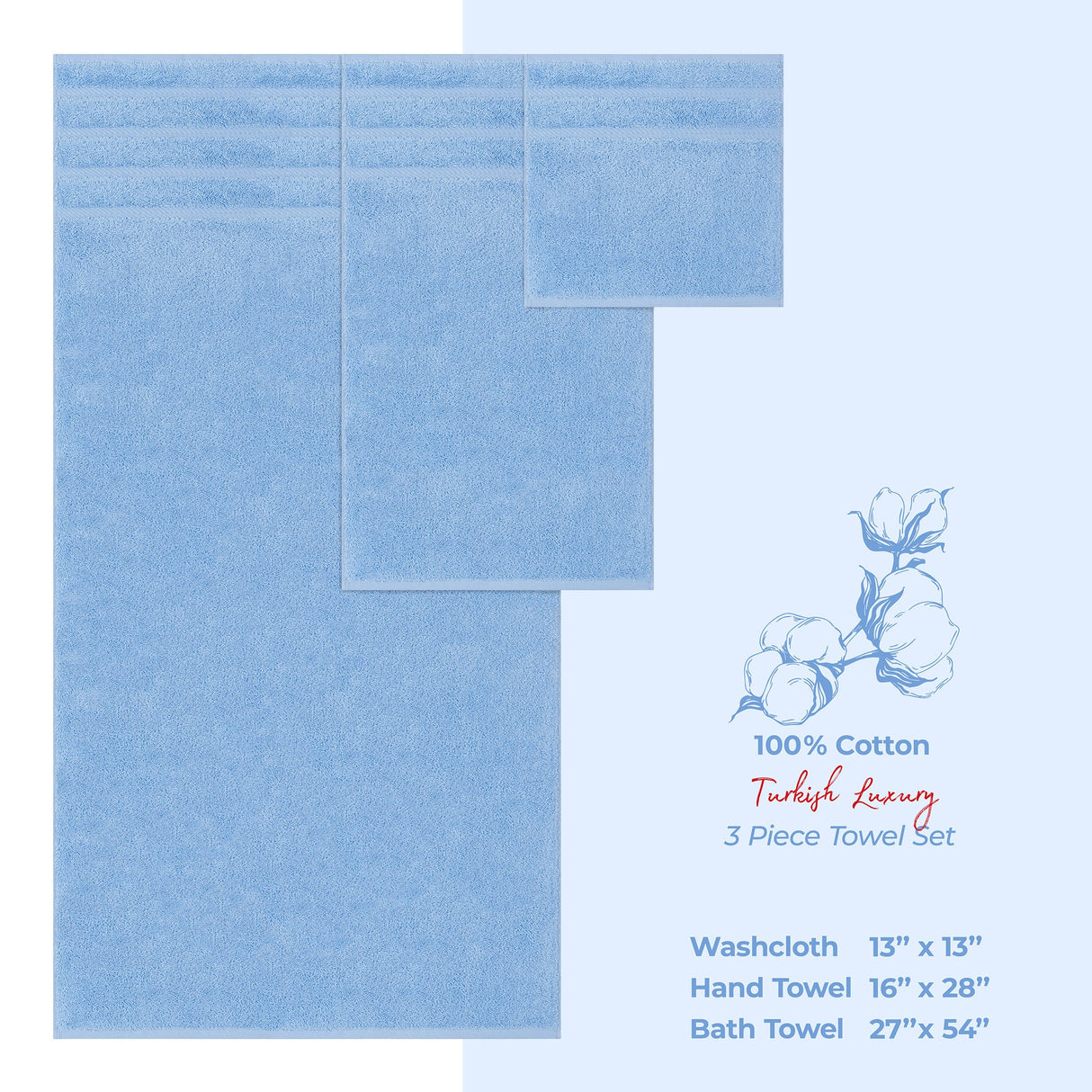 American Soft Linen 3 Piece 100% Cotton Extra Fluffy and Soft, Luxury Turkish Towel Set with 20 Different Colors