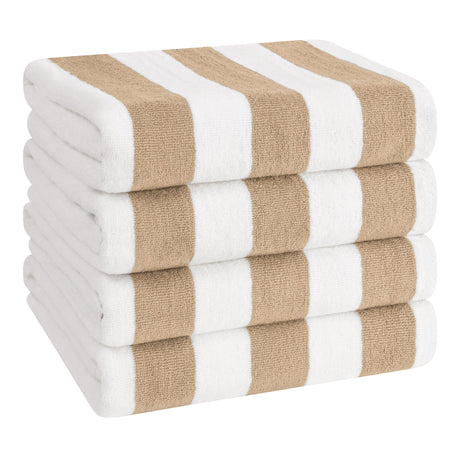 American Soft Linen, Premium Cotton 4 Pack Beach Towels, 30" x 60" Cabana Striped Pool Towels