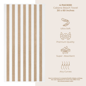 American Soft Linen, Premium Cotton 4 Pack Beach Towels, 30" x 60" Cabana Striped Pool Towels
