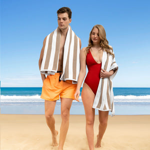 American Soft Linen, Premium Cotton 4 Pack Beach Towels, 30" x 60" Cabana Striped Pool Towels
