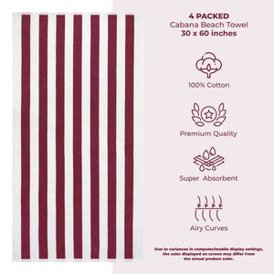 American Soft Linen, Premium Cotton 4 Pack Beach Towels, 30" x 60" Cabana Striped Pool Towels