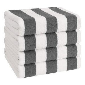 American Soft Linen, Premium Cotton 4 Pack Beach Towels, 30" x 60" Cabana Striped Pool Towels