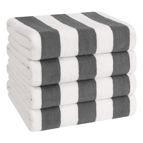 American Soft Linen, Premium Cotton 4 Pack Beach Towels, 30" x 60" Cabana Striped Pool Towels