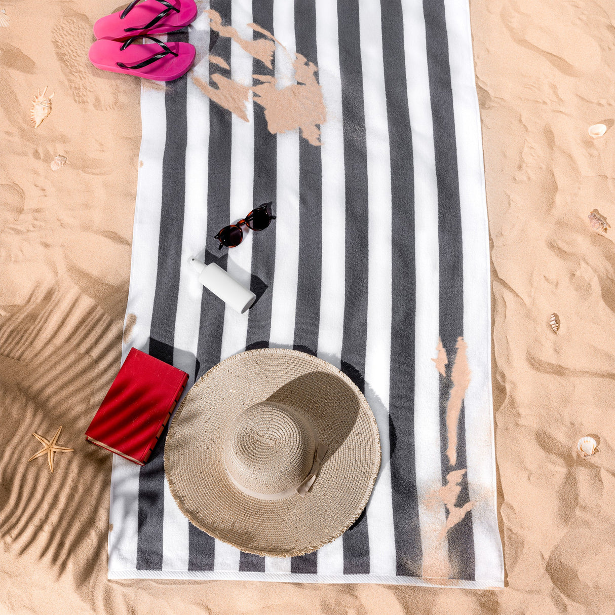 American Soft Linen, Premium Cotton 4 Pack Beach Towels, 30" x 60" Cabana Striped Pool Towels