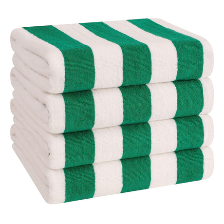 American Soft Linen, Premium Cotton 4 Pack Beach Towels, 30" x 60" Cabana Striped Pool Towels