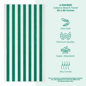 American Soft Linen, Premium Cotton 4 Pack Beach Towels, 30" x 60" Cabana Striped Pool Towels