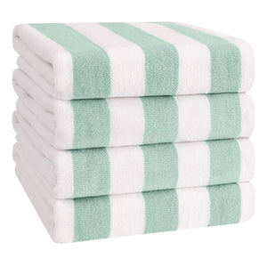American Soft Linen, Premium Cotton 4 Pack Beach Towels, 30" x 60" Cabana Striped Pool Towels