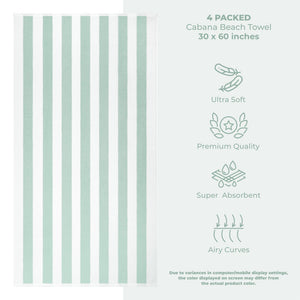American Soft Linen, Premium Cotton 4 Pack Beach Towels, 30" x 60" Cabana Striped Pool Towels