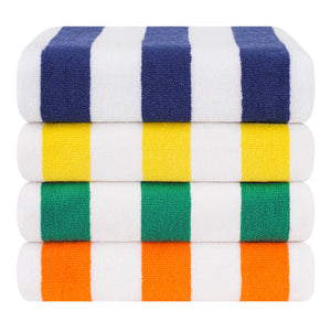 American Soft Linen, Premium Cotton 4 Pack Beach Towels, 30" x 60" Cabana Striped Pool Towels